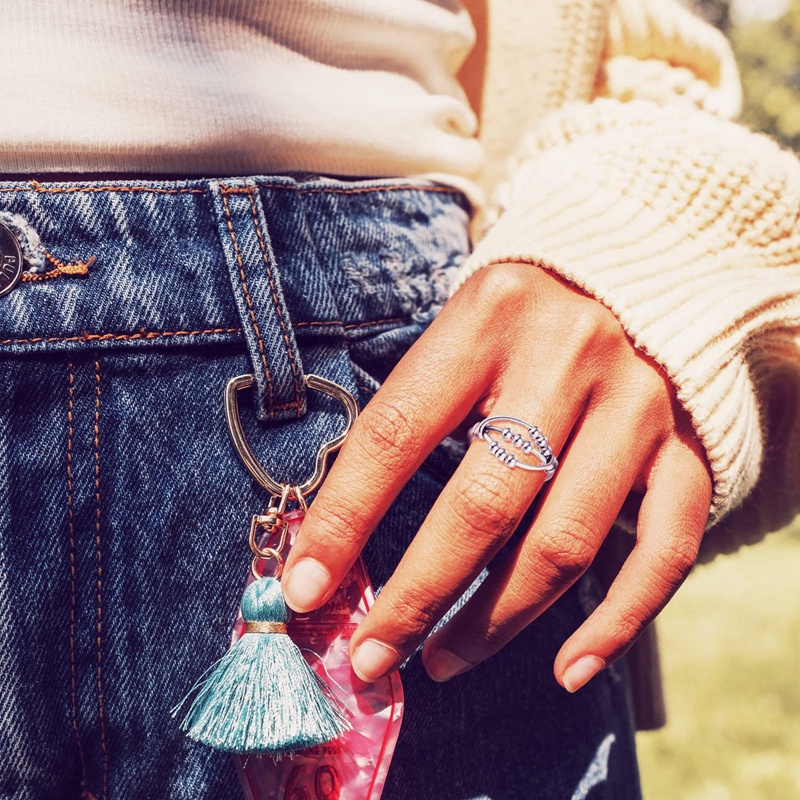 Cincin Kecemasan Pembukaan Yang Dapat Disesuaikan Fidget Ring Dengan Manik Perhiasan Penghilang Stres Cincin