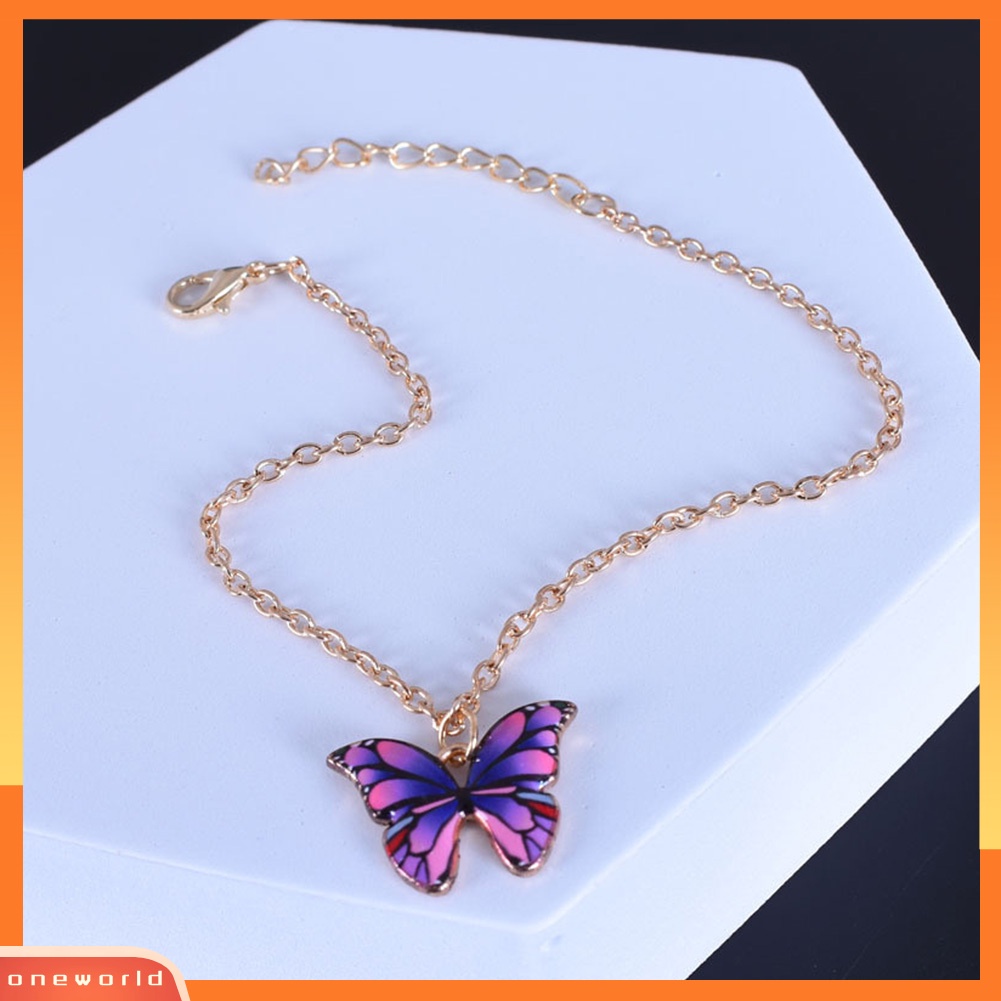 [WONE] Wanita Elegan Multicolor Alloy Butterfly Pendant Gelang Gelang Kaki Perhiasan Hadiah