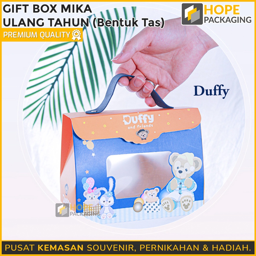 Gift Box Ulang Tahun Duffy Size S 18x14x8cm / kotak Tali Hampers / Box Mika Transparant Hampers Goodie bag Birthday