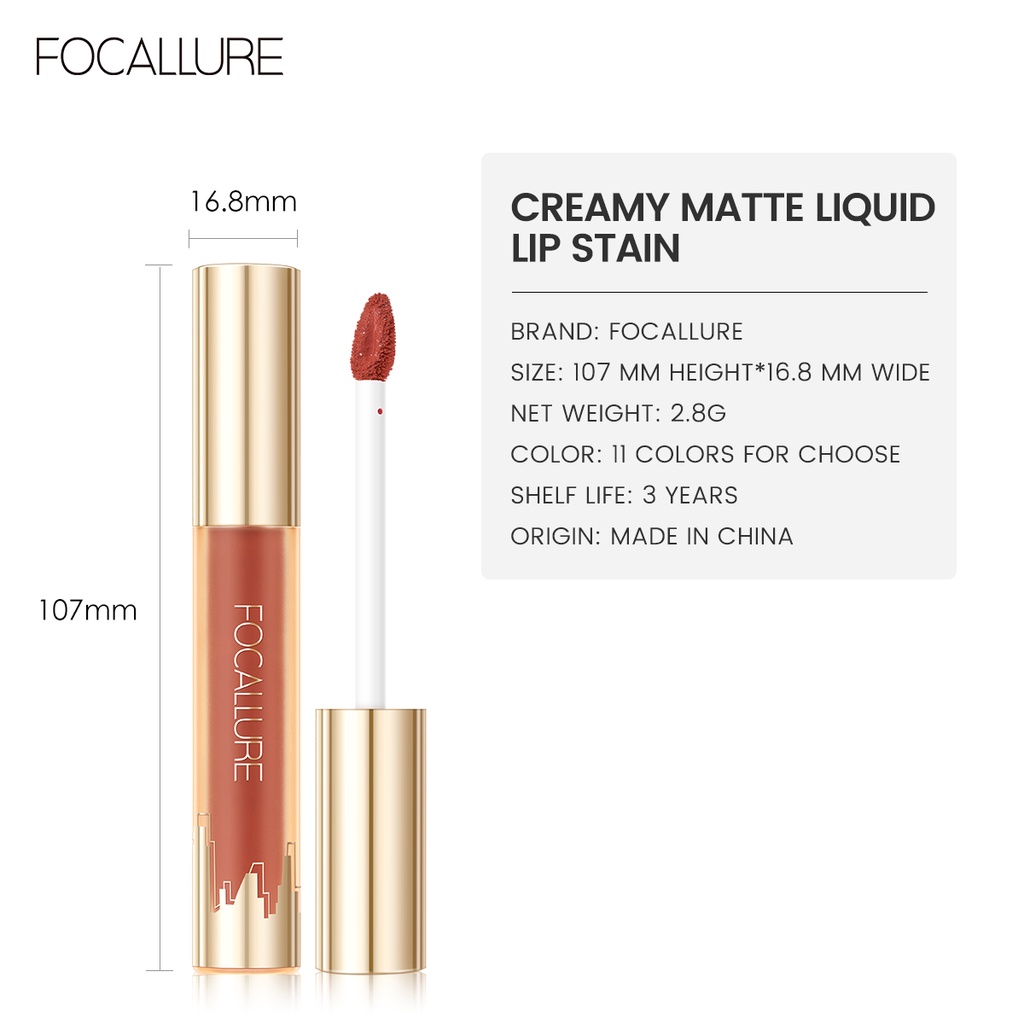 FOCALLURE #ModernUrban Matte Liquid Lipstick Smooth High Pigment Lightweight Lip Tint Waterproof Lip Gloss Makeup FA425