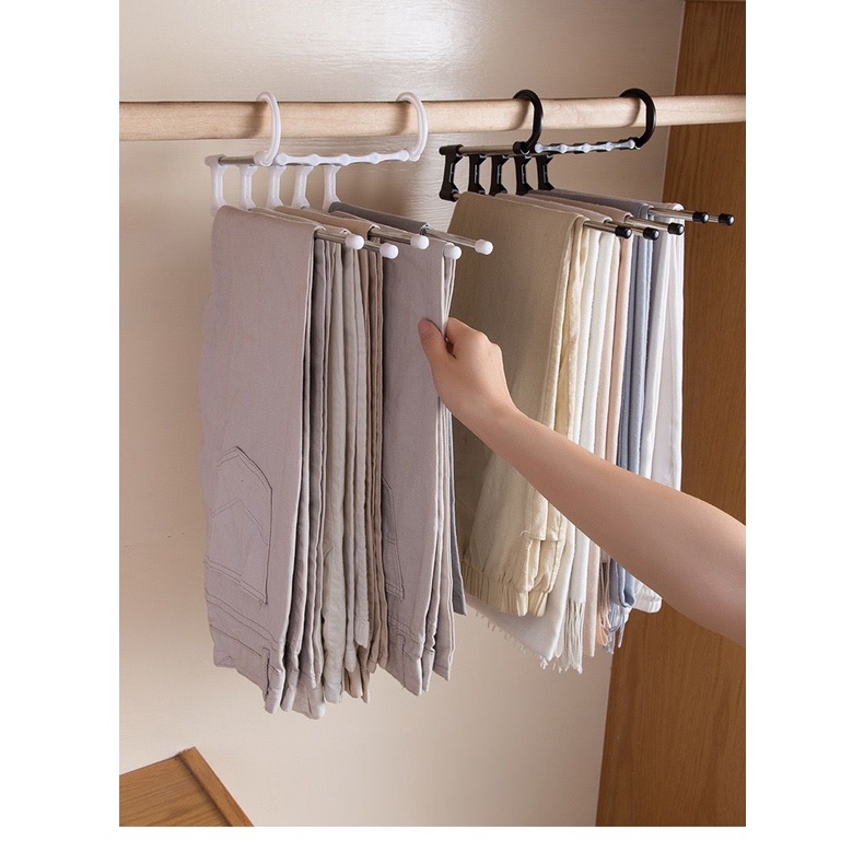 (BOW) Gantungan Baju 5in1 Dengan Bahan Stainless Hanger Pakaian Celana Gantungan Multifungsi