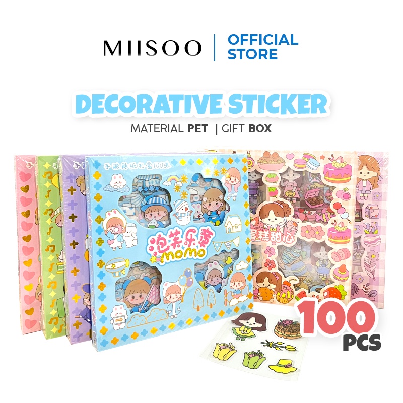 

MIISOO Stiker SET Motif Kartun Korea Lucu Anti Air Dekorasi Handbook Scrapbook Sticker DIY Sticker Buku Aesthetic Waterproof / Box isi 100 lembar