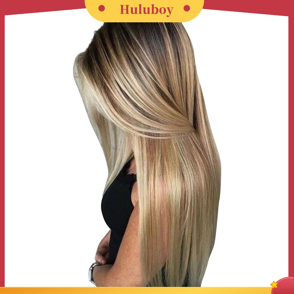 Wig Rambut Sintetis Model Panjang Lurus High Temperature Fiber Warna Emas