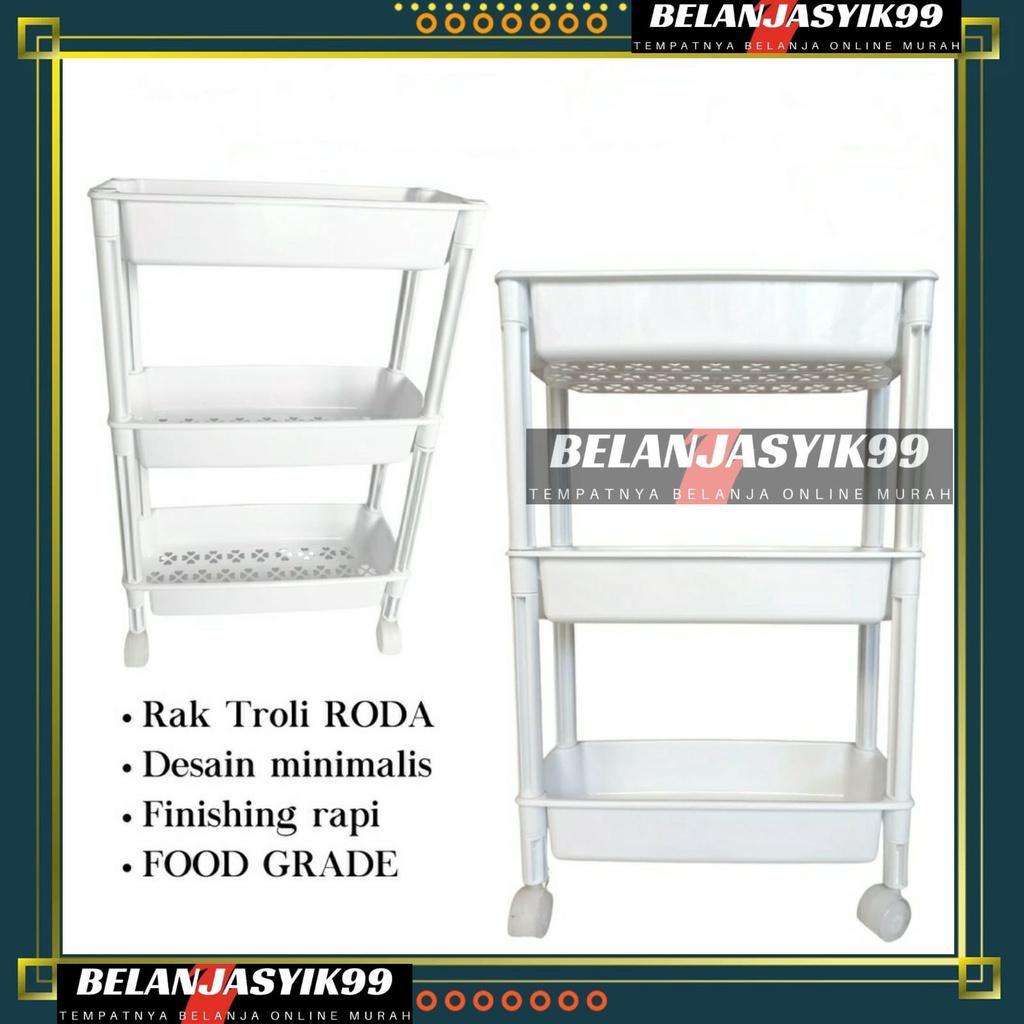 RAK TROLI SUSUN 3 / RAK SUSUN SERBAGUNA / RAK TROLI 3 SUSUN RODA MULTIFUNGSI / RAK 3 SUSUN TROLI / RAK SERBAGUNA / RAK SUSUN MULTIFUNGSI / PENYIMPANAN PORTABLE TROLLEY TINGKAT PLASTIK MAINAN SERBAGUNA MINIMALIS MENARIK MURAH