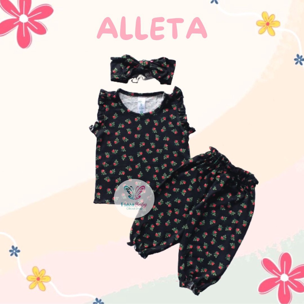 SALE 10.10 Plazababyku MX ALLETA setelan bayi motif bunga yang lucu free headband scrunchie + sandal PART3