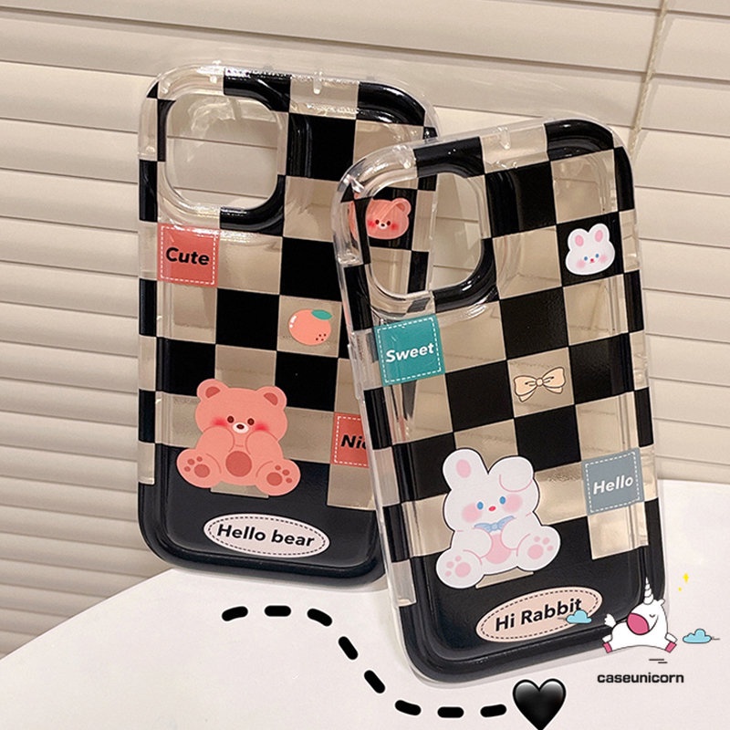 IPHONE Casing Kompatibel Untuk Iphone11 14 13 12 Pro MAX 7plus 7 8 6 6S Plus XR X XS MAX Couple Case Kotak-Kotak Beruang Lucu Kelinci Shockproof Airbag Soft TPU Lovers Phone Case