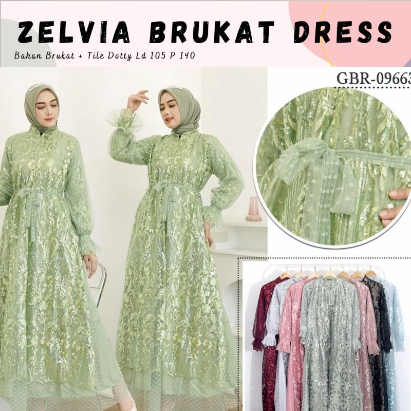 Zelvia Brukat Dress Pesta Hijau Sage Dress Pesta Mewah Murah Gamis Kondangan Gamis Ozias Ori