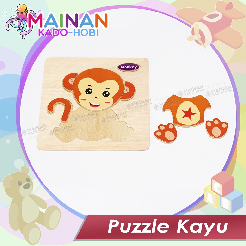 MAINAN KREATIFITAS ANAK SUSUN PUZZLE KARAKTER ANIMAL MONKEY MONYET