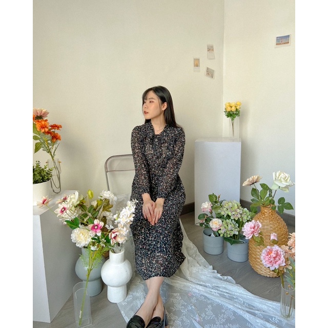 KANON - Kazahana Floral Dress (ada furing) - Dress midi motif bunga vintage korean look