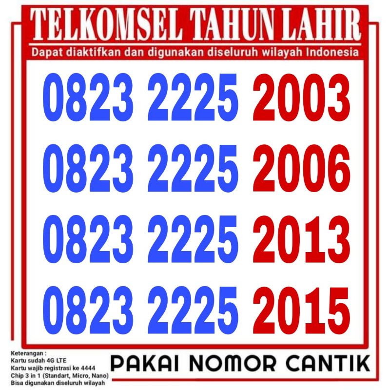 Kartu perdana as cantik seri tahun lahir