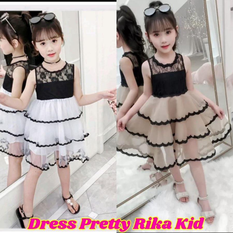 2022 Baju Dress Pretty Brukat Susun Pesta Natal Dres Anak Princess Perempuan Cewe Tanggung SD Umur 6