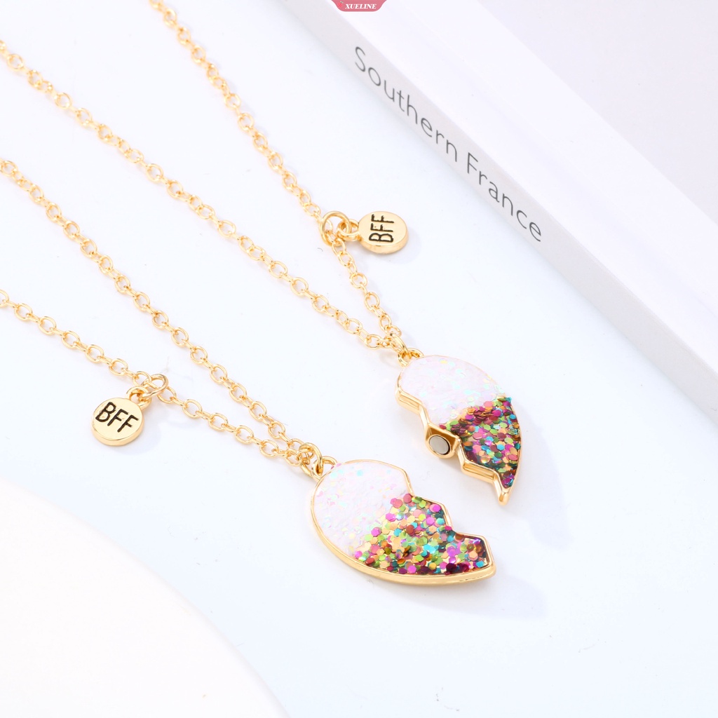 Lucu 2 Pcs BFF Kalung Berbentuk Hati Liontin BFF Kalung fashion Pasangan Rantai Kalung Perhiasan Persahabatan Anak [ZXL]