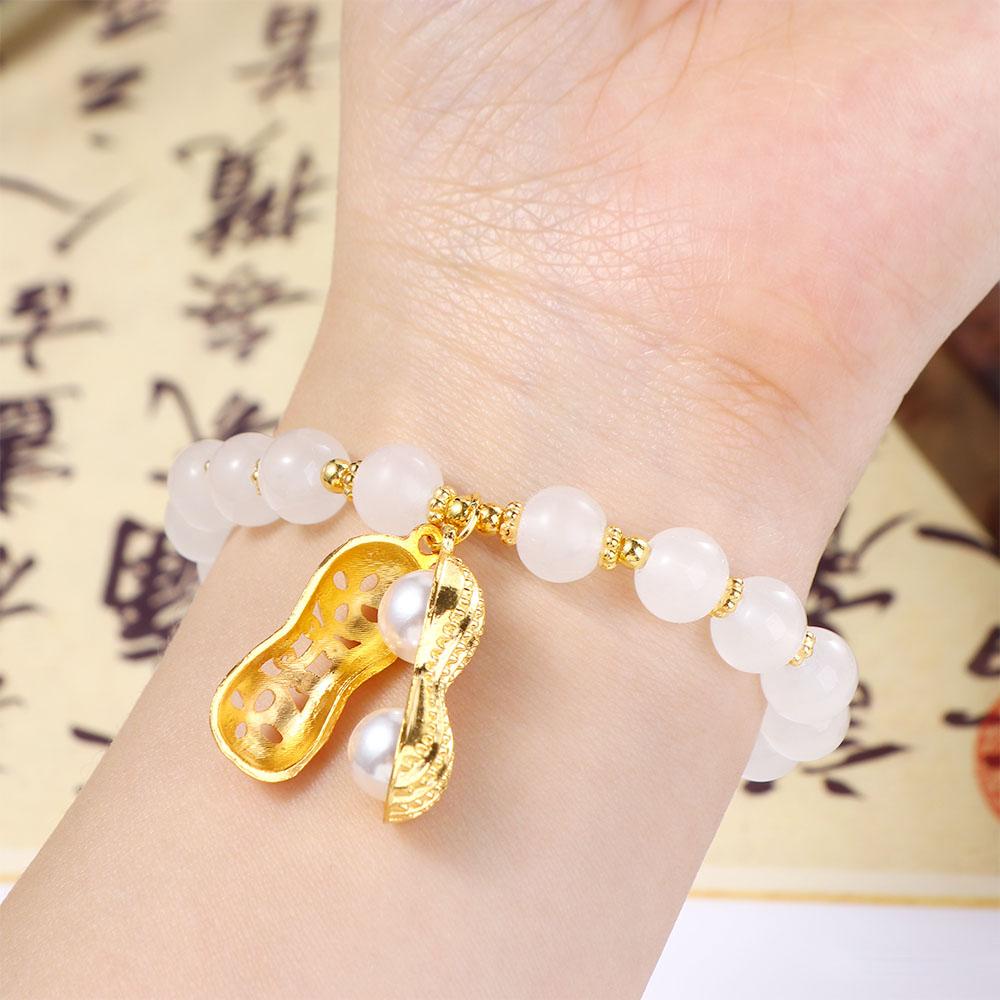 Agustina Manik Gelang Kepribadian Retro Sederhana Mutiara Emas Zamrud Gelang Antik Rantai Ganda Perempuan Tangan Rantai