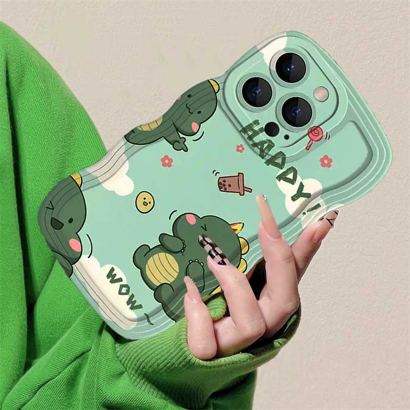 Realme 10 C33 C30 C31 C35 C21Y C25Y C21 Realme C11 C25 C17 C15 C12 C3 C2 Realme 8i 7i 5 5i 6i 7 Pro Kartun Dinosaurus Tepi Gelombang TPU Phone Case Cover