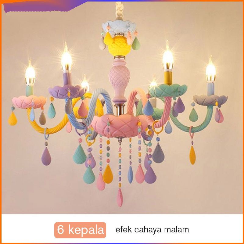 12.12 BIG SALE LAMPU GANTUNG SHABBY CHIC CHANDLES 8/6 ARMS CHANDELIER CANDY PASTEL WARNA WARNI GLAMO