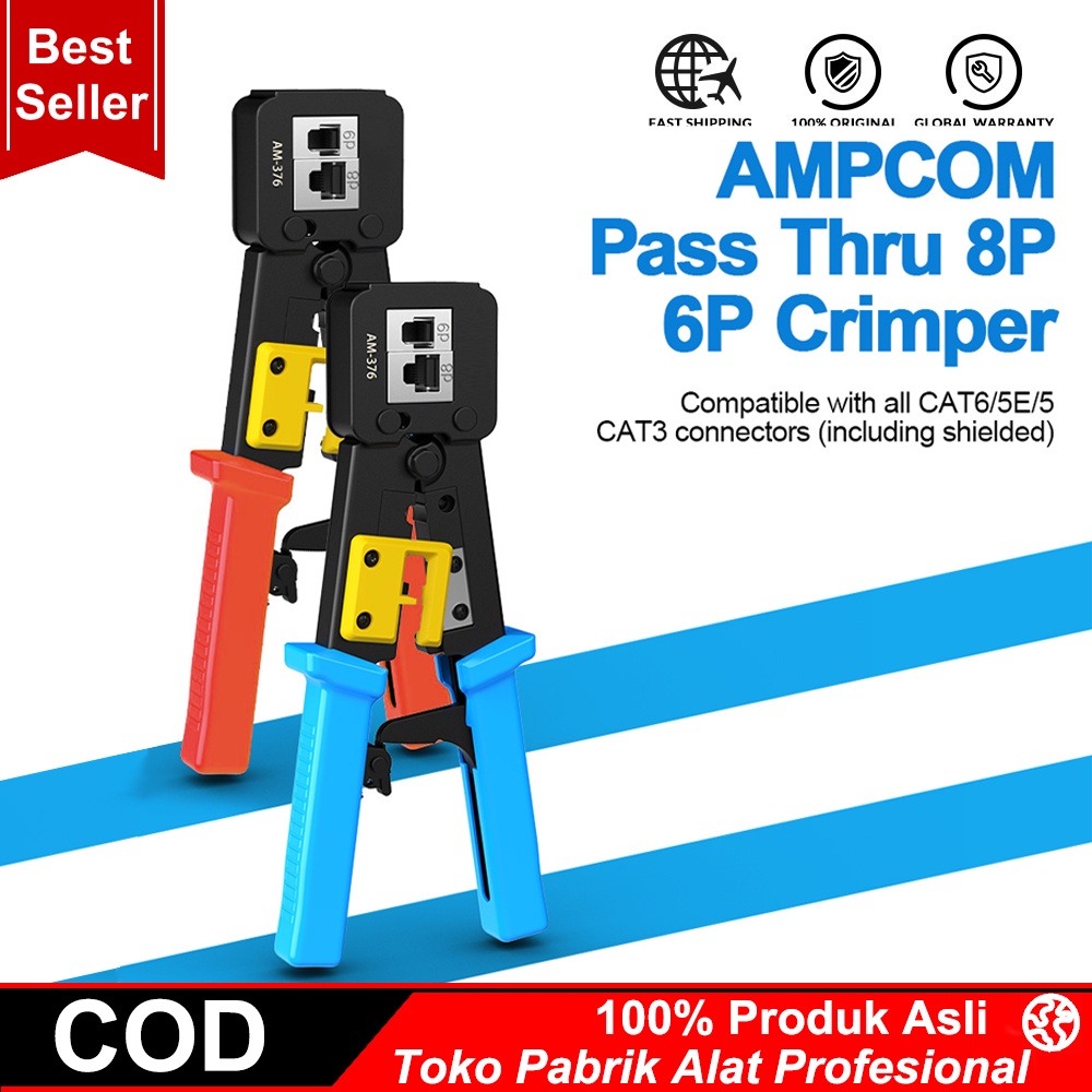 COOFARI RJ45 Crimp Tool Pass Melalui Cat5 Cat5e Cat5e Cat6 Crimper Cutter Stripper untuk RJ45 RJ12