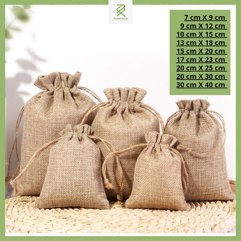 pouch serut goni kantong serut linen drawstring bag goni SR 104