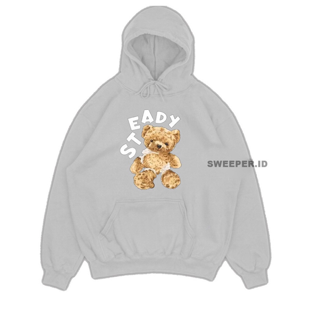 SWEATER HOODIE STEADY BEAR SABLON PRINTING BAHAN FLEECE