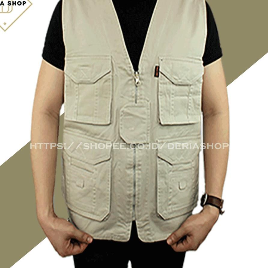 Rompi Bahan Katun Kanvas Model Kerah Oblong V neck Pria Warna Hitam Navy Krem Cream Hijau Coklat Ves