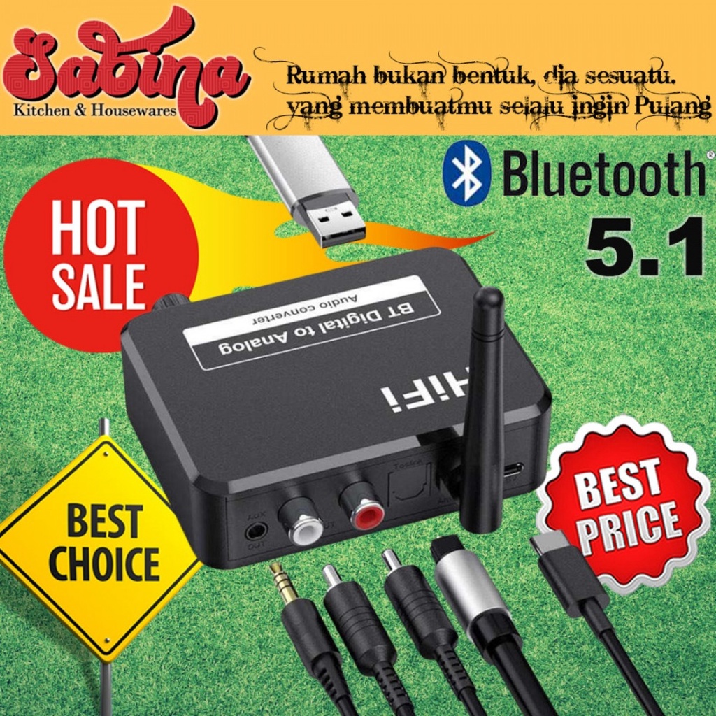 Adapter Audio Bluetooth 5.1 Receiver DAC Digital To Analog RCA AUX Toslink USB