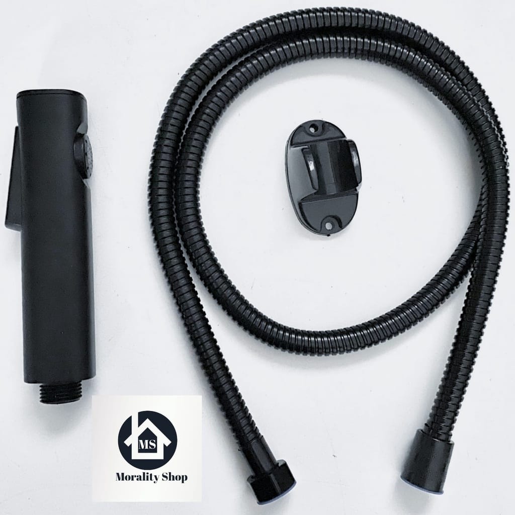 paket jet shower hitam minimalis 7BL &amp; stop kran kotak minimalis cabang T 02BL