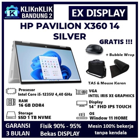 LAPTOP TOUCHSCREEN HP PAVILION X360 14 INTEL I5 GEN 12 RAM 16GB SSD 1 TB 14" FULL HD SILVER LIKE NEW