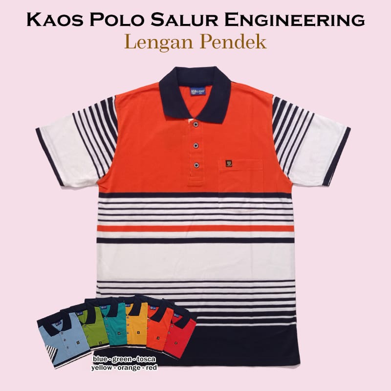 Kaospolos - Kaos kerah pria saku dewasa salur engginering stripe lengan pendek 7883