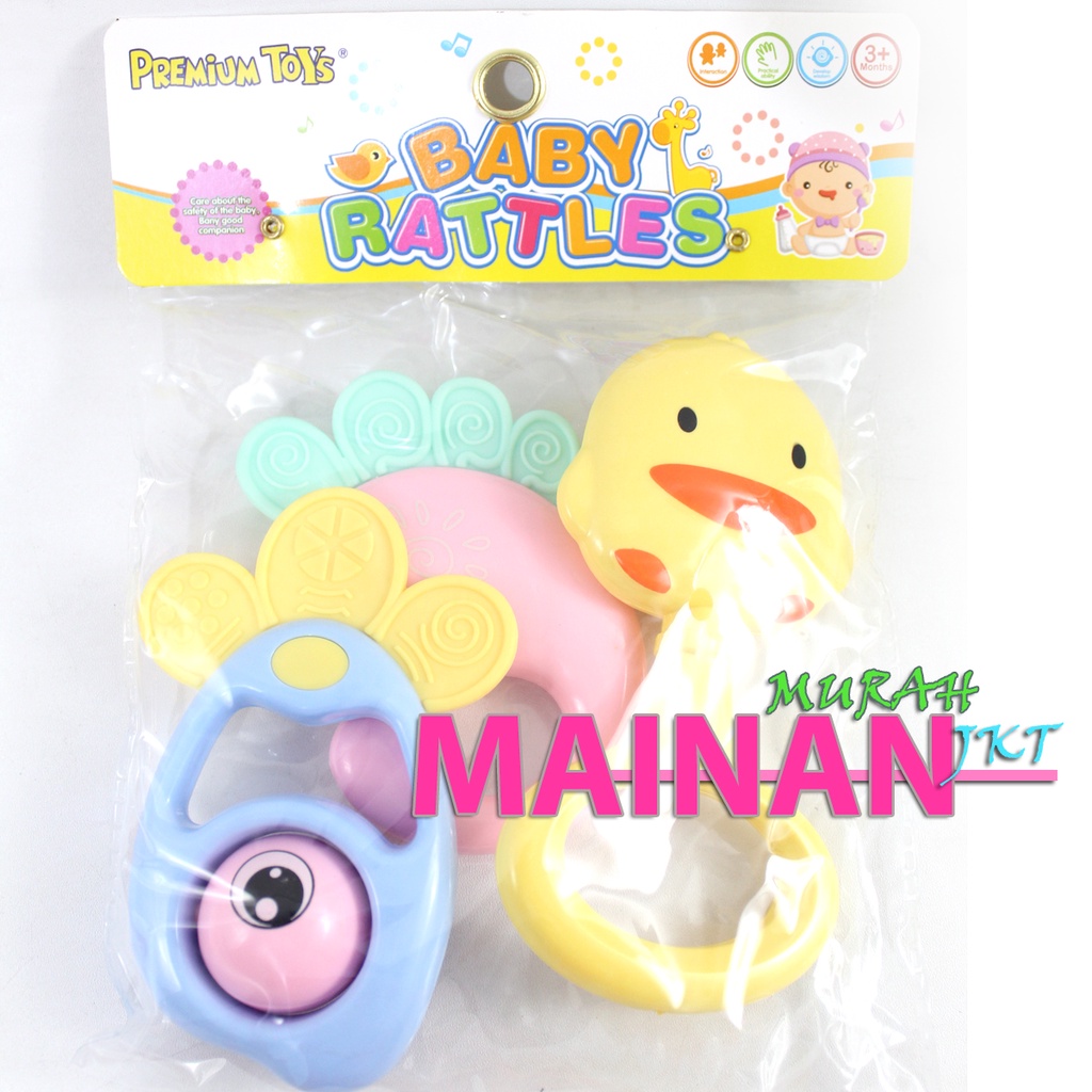 MAINANKEI MAINAN ANAK MURAH BABY RATTLES PR17658 MAINAN KRINCING TEETHER BAYI BENTUK BEBEK IKAN EDUKASI ANAK BAYI