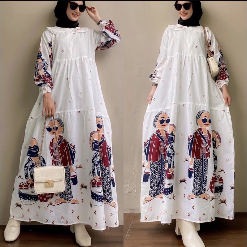 [Ready Stock+Bisa COD]Batik Nayawa || Shana Dress || Gamis Batik || Batik Karakter || Batik Solo