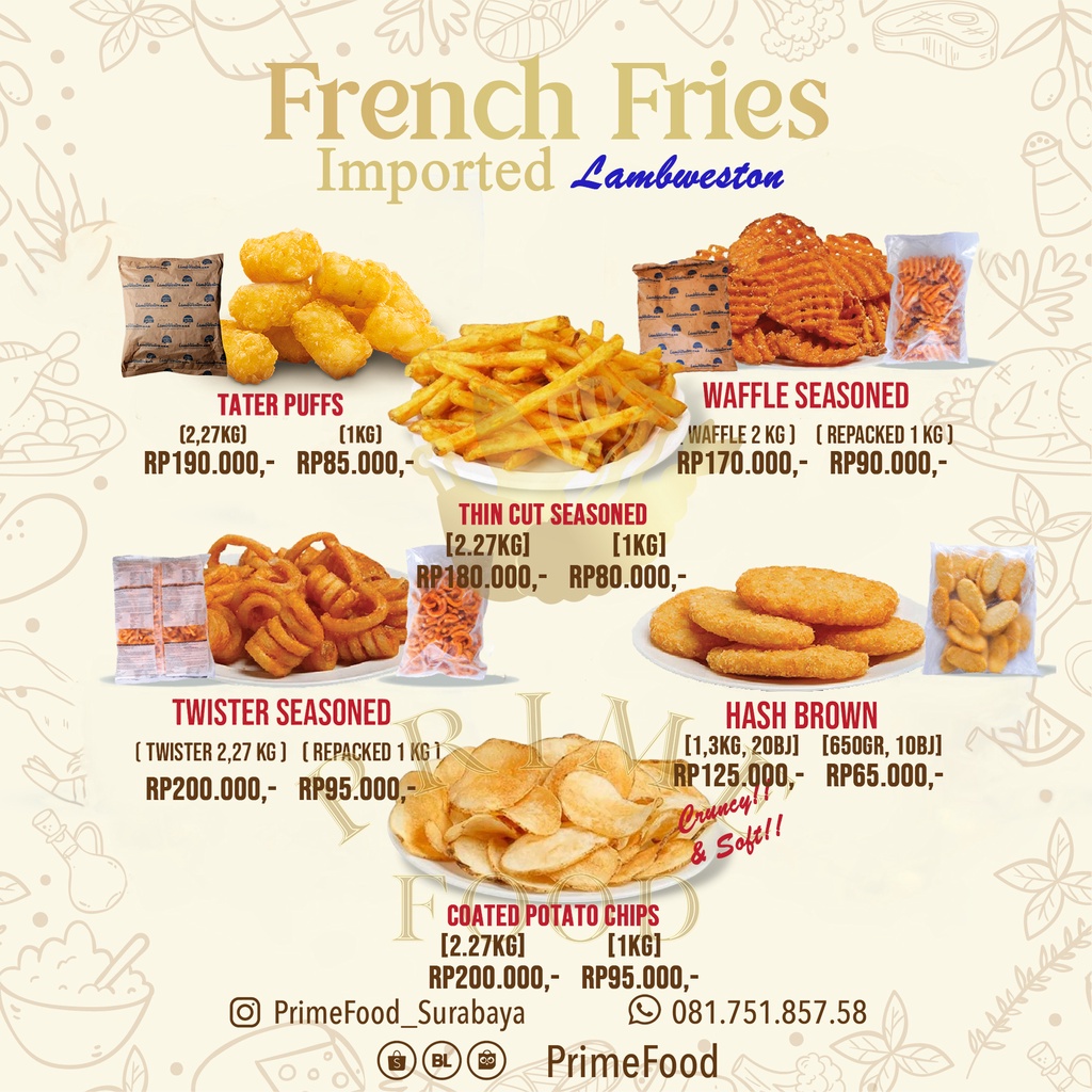

Repacked Kentang goreng IMPORT cafe resto waffle / twister / wedges / hashbrown French Fries LambWeston MM0035