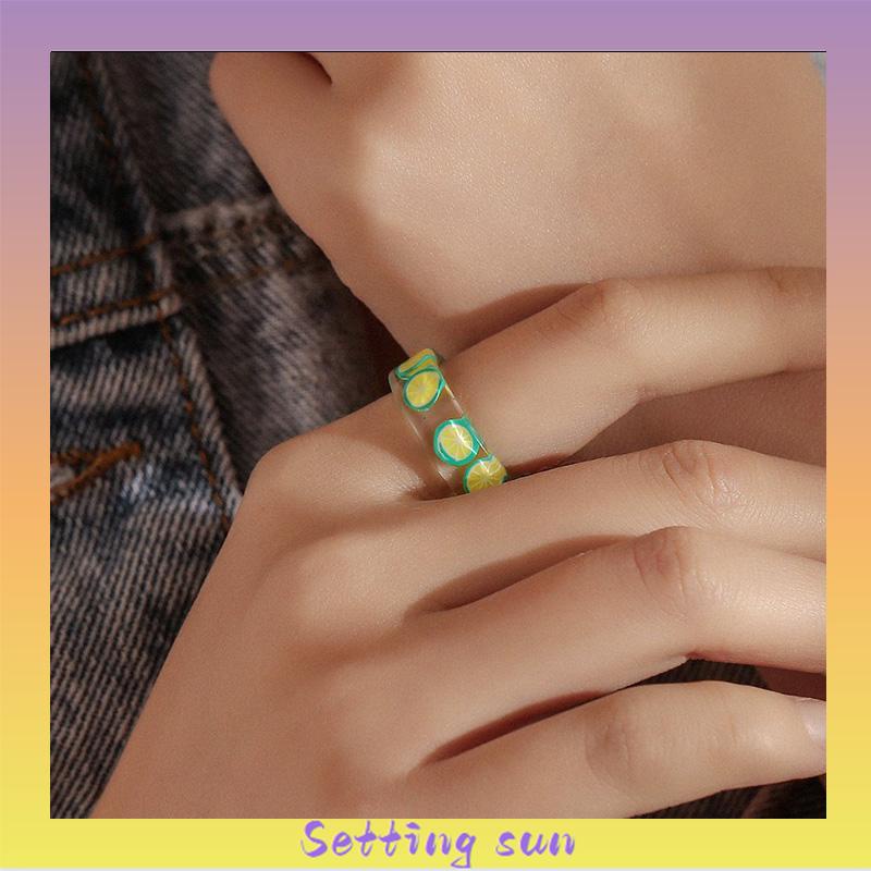 Cincin Bahan Resin Akrilik Bentuk Buah Untuk Wanita Fashion Korea TN