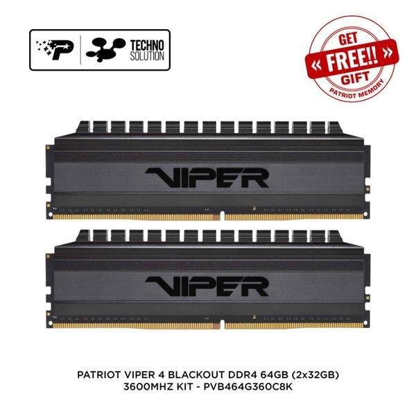 Patriot Viper4 Black Ddr4 64Gb (2X32Gb) 3600Mhz Memory Ram Pc Komputer