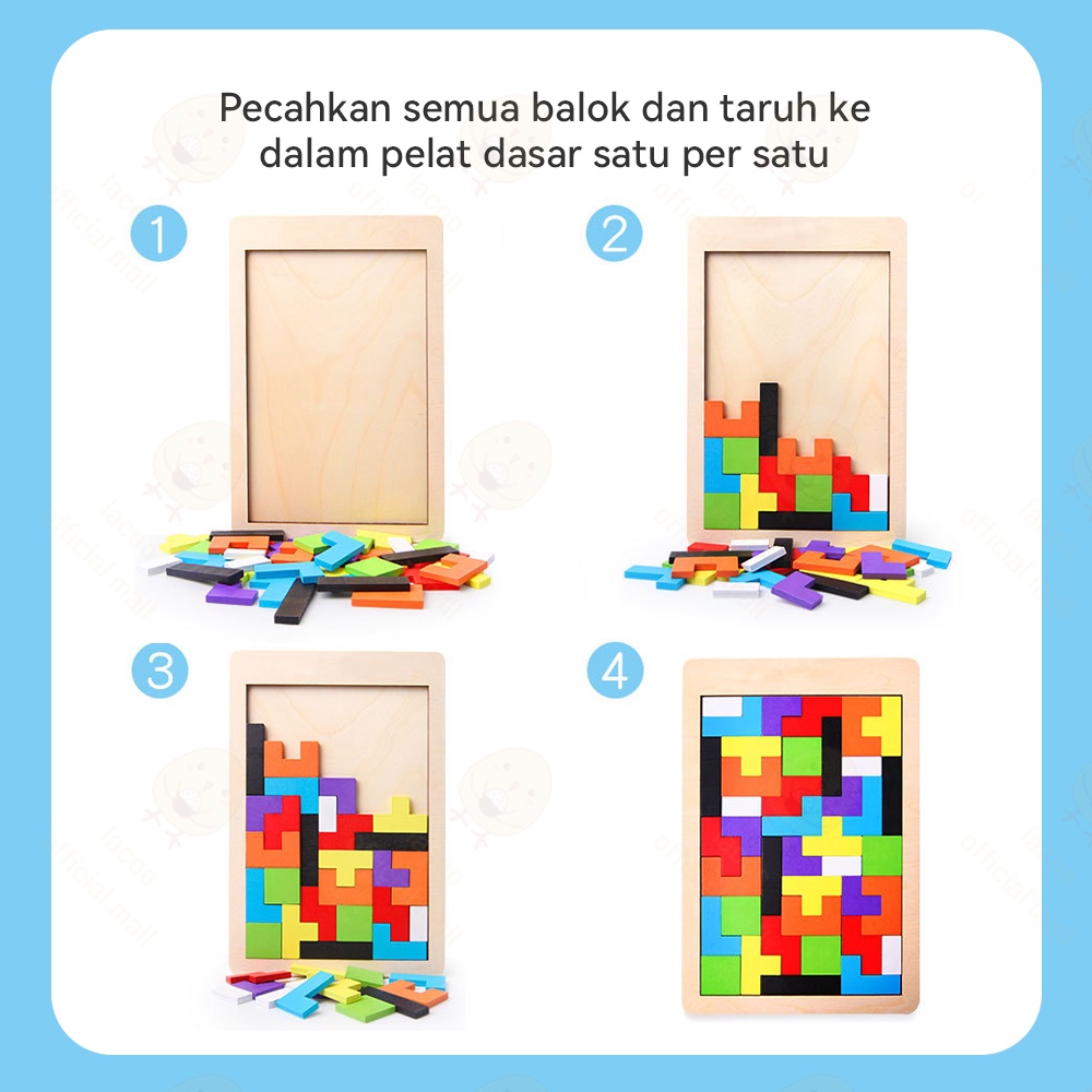 Poney Puzzle tetris kayu mainan edukasi tetris block toys Puzzle bentuk geometri