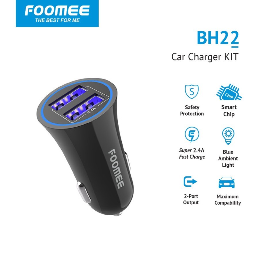Trend-Car Charger FOOMEE BH22 Charger Mobil 2 USB Port 2.4A Fast Charger