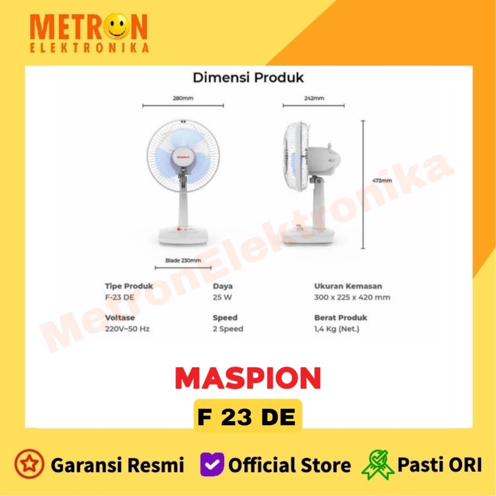 MASPION F - 23 DE - DESK FAN 9 IN KIPAS ANGIN MEJA