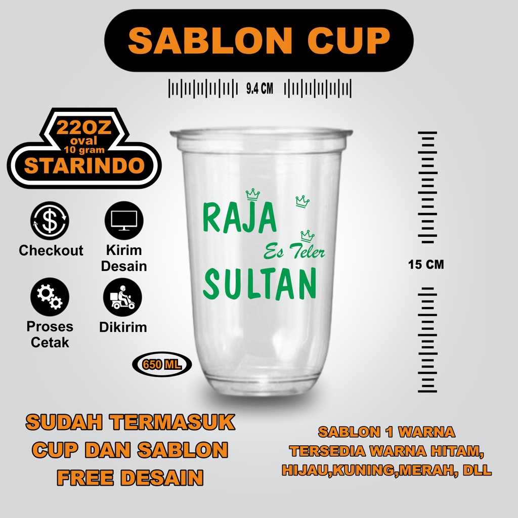 Sablon cup oval 22oz 9,5gr STARINDO min 500pcs gelas plastik PP