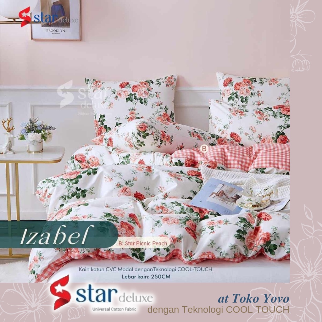 Sprei Katun Halus Star Izabel Bunga Mawar Rose Putih Merah Red Seprei