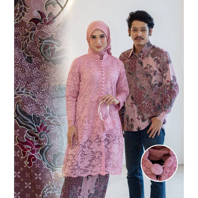 Realpict Set Kebaya Tunik Couple  Kemeja Batik Pria Lengan Panjang Stelan Kebaya Couple