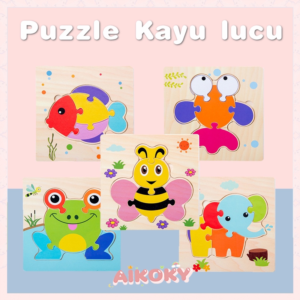 Aikoky Puzzle kayu hewan wooden puzzle transportasi mainan edukasi anak