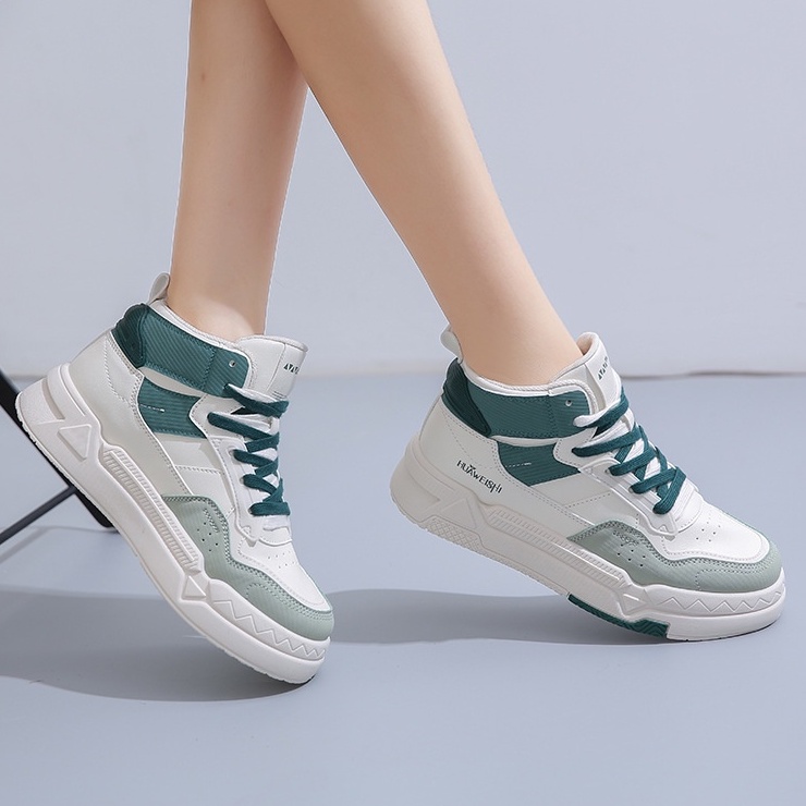 TBIG [COD] Sepatu Sneakers Import HTHUAWESHI High Top Shoes Fashion Wanita Sepatu Korea Style Sekolah Kuliah