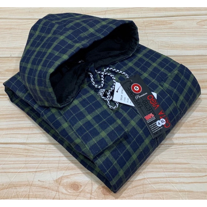COD kemeja flanel hoodie jumbo pria lengan panjang premium / size XXL-XXXL-XXXXL