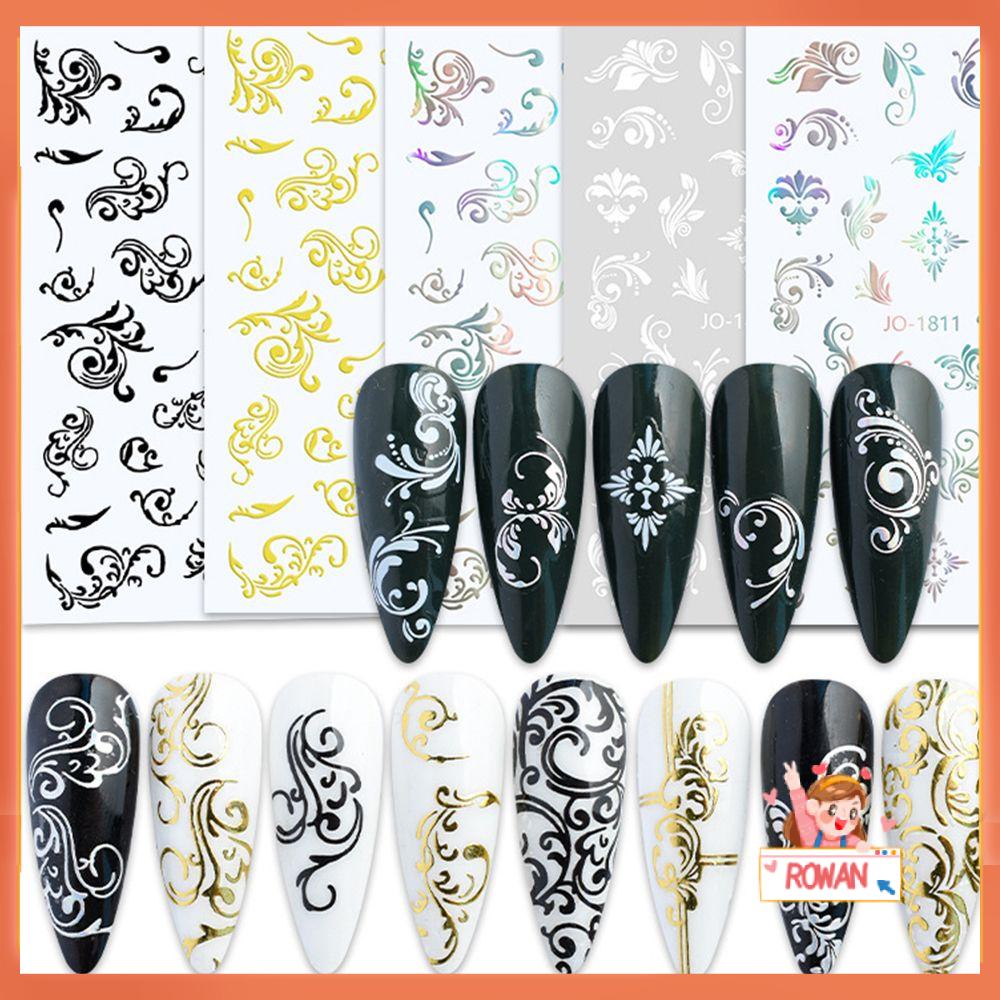 R-flower 1lembar Stiker Nail Art Hiasan Kuku Manicure Decor Retro Aksesoris Perhiasan Kuku