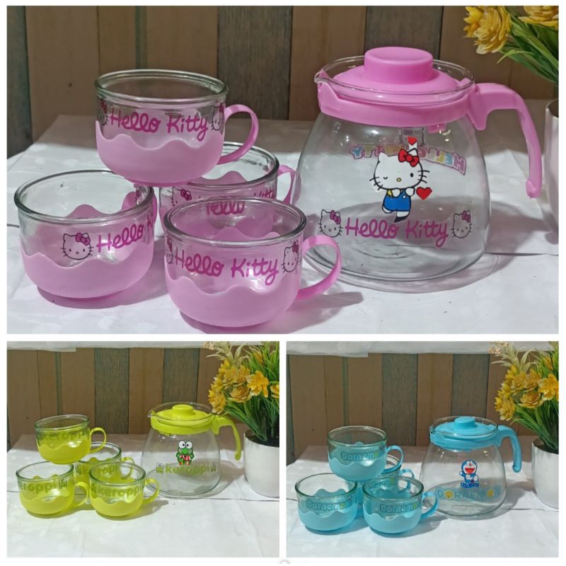 teko gelas hellokity keroppi doraemon
