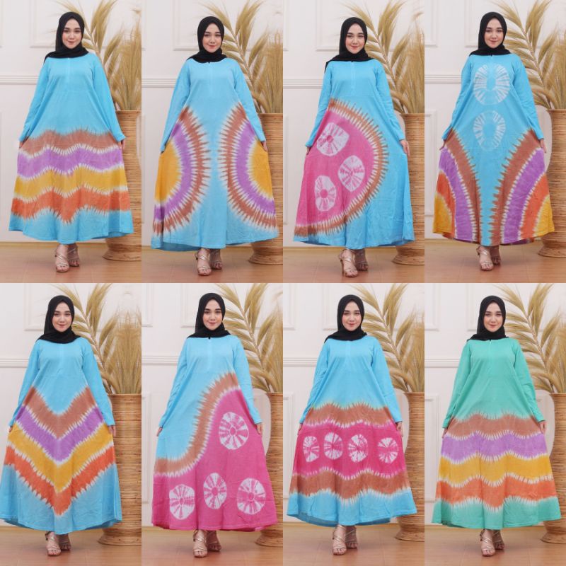 Daster Kaos Kekinian Jumbo Lengan Panjang Tiedye Pelangi Busui Resleting Depan Bumil Terbaru