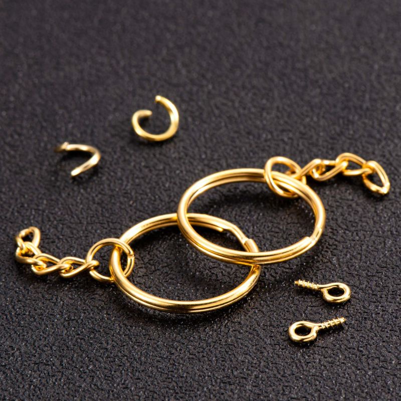 50pcs Ring Gantungan Kunci Emas 25 mm Keychain Gepeng Pipih Ring Gantungan Kunci Untuk Kerajinan Tangan DIY