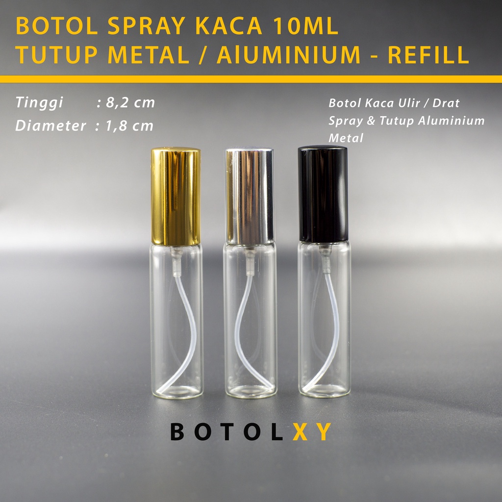 Botol Spray Kaca 10ml Isi Ulang Travel Parfum - Spray Metal Aluminium