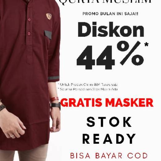 BISA COD ✔️Kurta lengan tiga perempat pria baju muslim pria MY MAN warna maroon with grey handband K