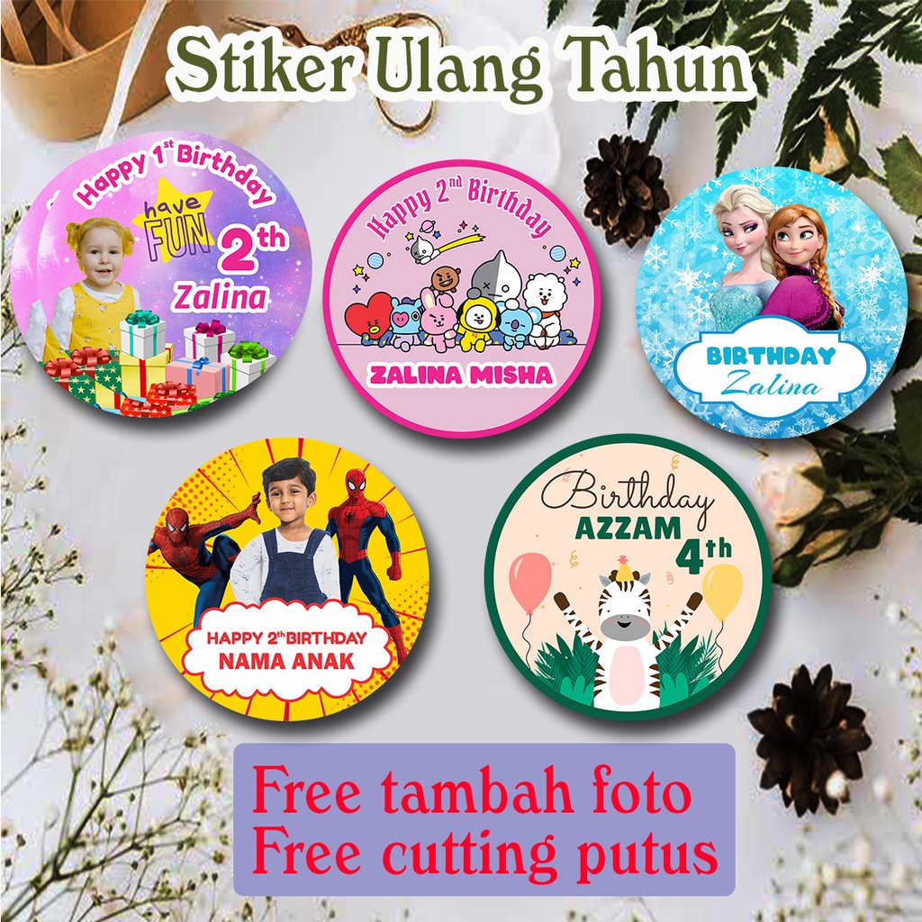 

stiker label bulat ulang tahun anak stiker ultah anak free tambah foto