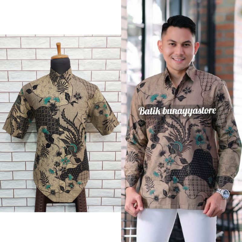 tey-17 Batik Pria ASJ SA HRB026 Kenongo Kemeja Tosca Panjang Pekalongan Padi M L Xl Sogan Tulis BG01