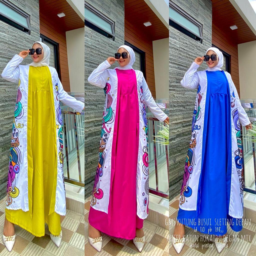 BUSANA YOKAIDO GAMIS +  CARDIGAN FULL PRINTING CRINKLE AIRFLOW LD 110 TERBARU DAN KEKINIAN